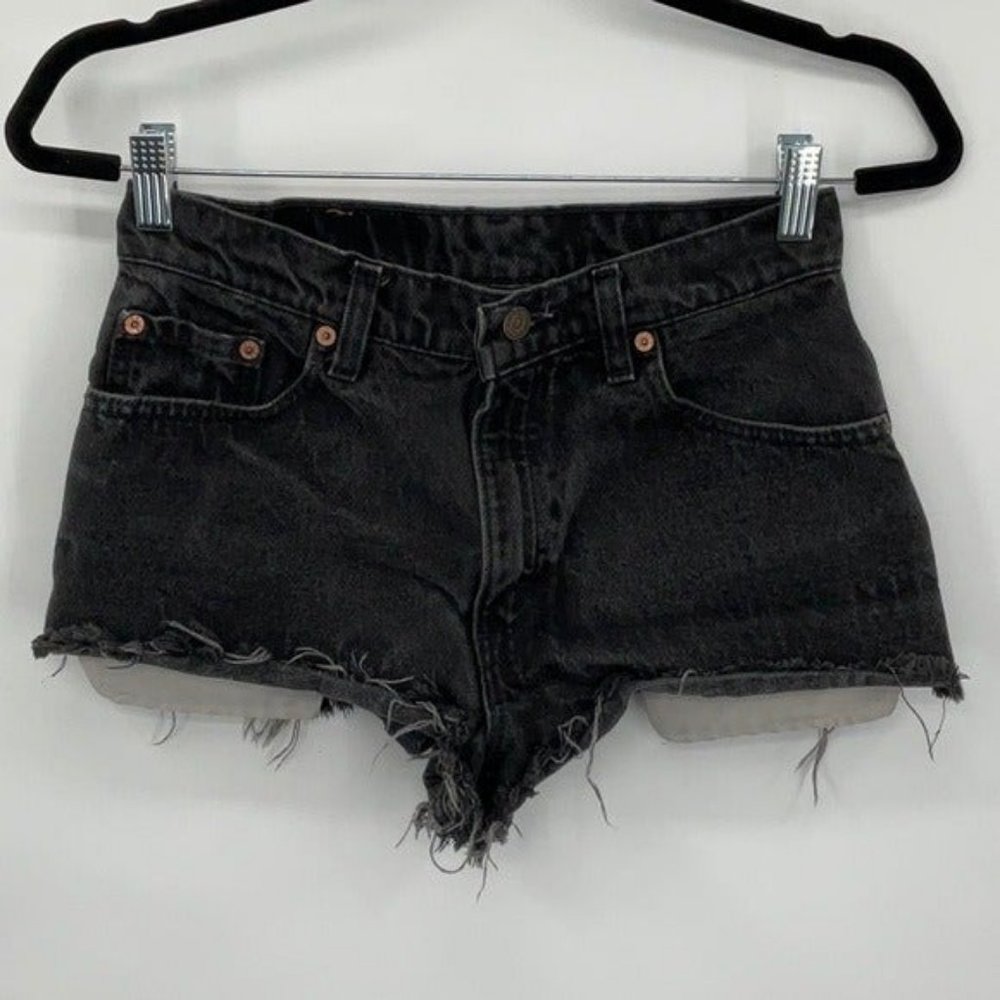 Vintage Black Levi's 550 Distressed Cut Off Shorts Size 9